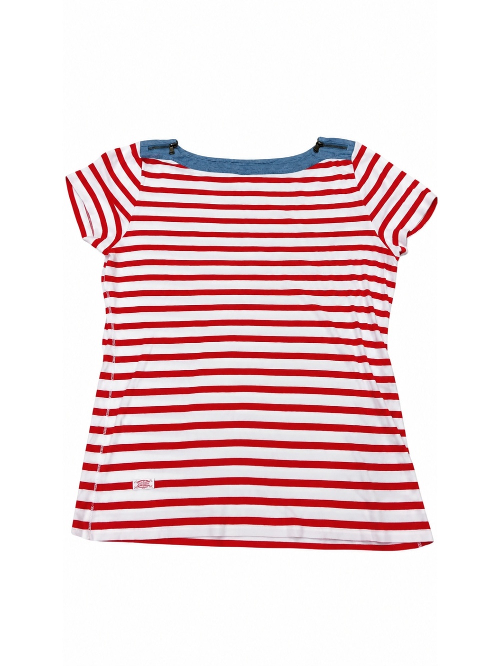 Lauren Ralph Lauren Red and White Striped Short Sleeve Top Women's Medium Casual
